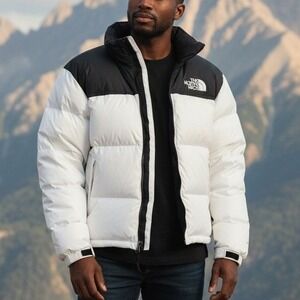 The North Face 1996 Retro Nuptse Jacket Mens L White Black Puffer 700-Fill Down